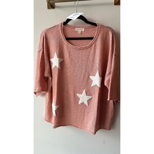 Promesa lightweight  Pink Star Print Pullover Sweater Size M. 658